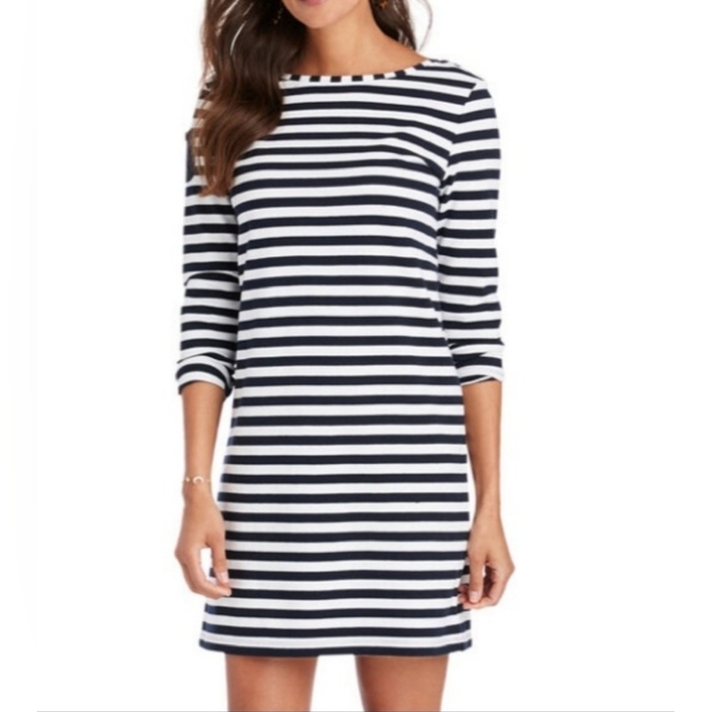 Vineyard Vines Long Sleeve Blue & White Stripe Knit 100% Cotton Dress Size XS